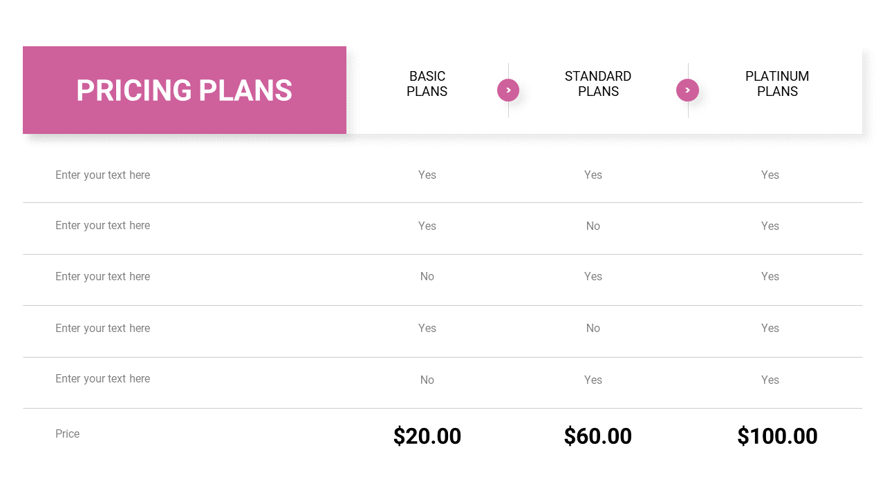 Simple pricing plan template design
